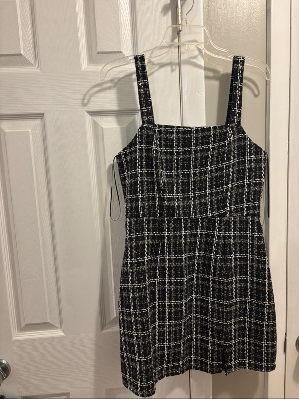 Francesca's Collections Black and White Plaid Square-Neck Mini Dress
